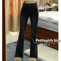 145 Petite girls retro bootcut jeans for women high waist straight slim stretch xs slim nine-point flared pants