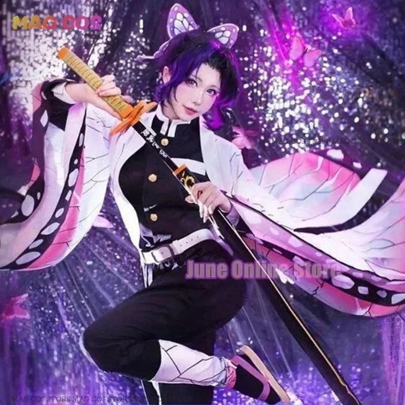 Shinobu Volwassen Kids Kochou Anime Cosplay Kostuum Kanae Cosplay Kleding Vlinder Clip Vrouwen Uniform Slayer Mantel Halloween Outfit