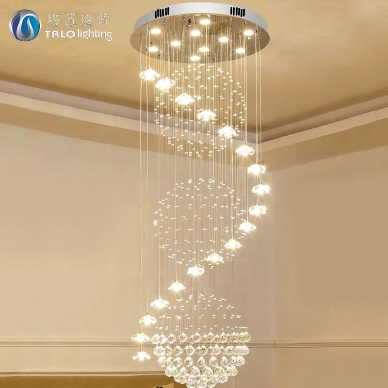 Large Crystal Chandeliers Luxury Decor for High Ceiling Living Room Loft Staircase Foyer Decoration Pendant Indoor Lighting Lamp