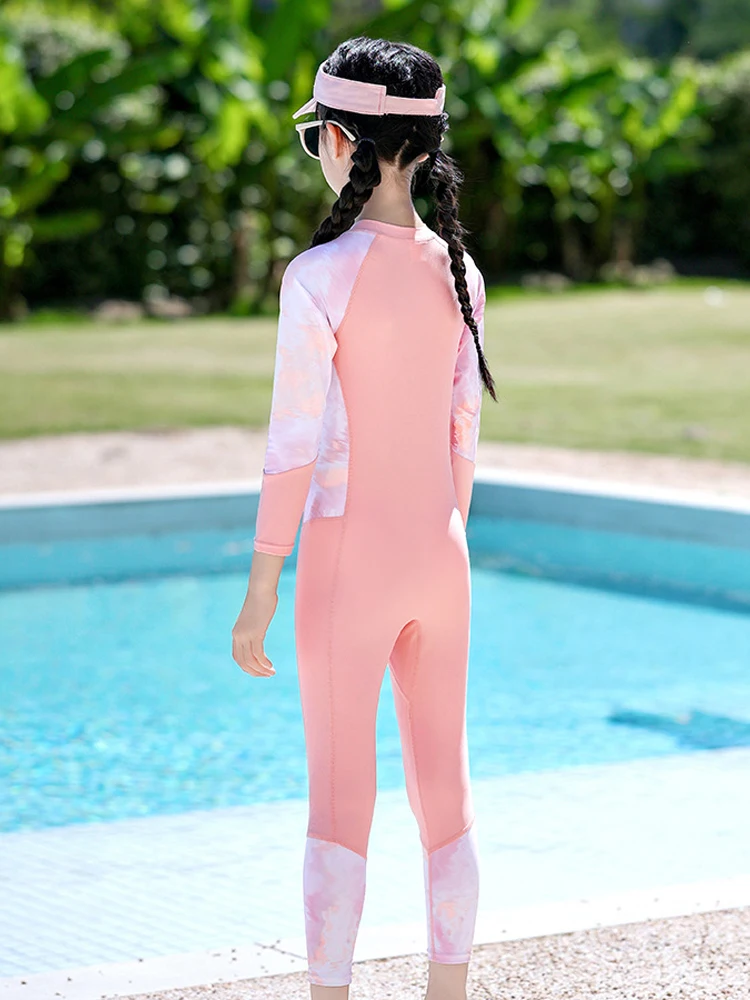 Girls Swimwear One Piece Long Sleeve Swimsuit Kids UV Protection Front Zipper Children Surfing Swimming Suit Summer Beachwear - view 2