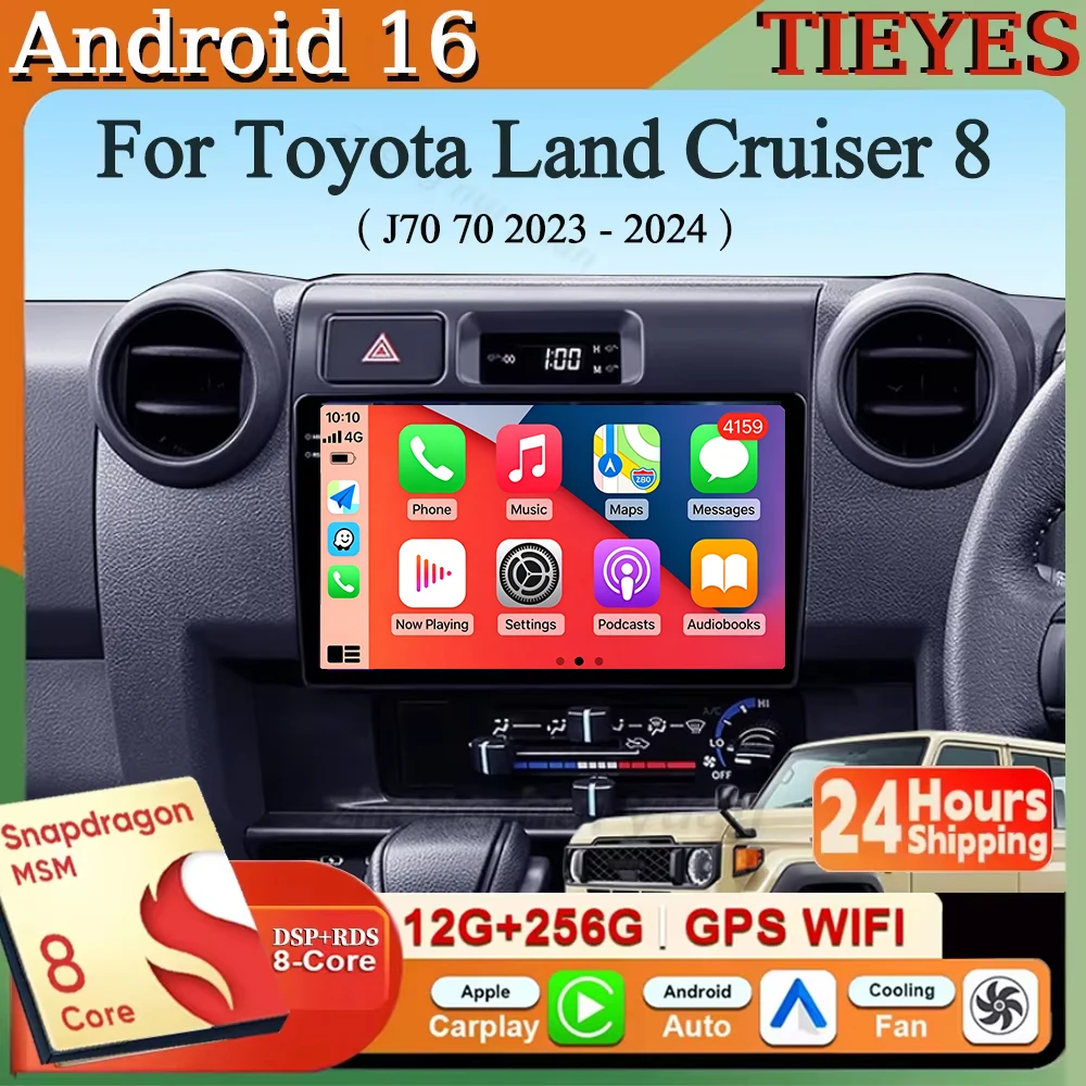 Radio para Auto Android 16 con Carplay y Auto, Navegación, Reproductor Multimedia Estéreo, QLED, GPS para Toyota Land Cruiser 8 J70 70 2023 - 2024