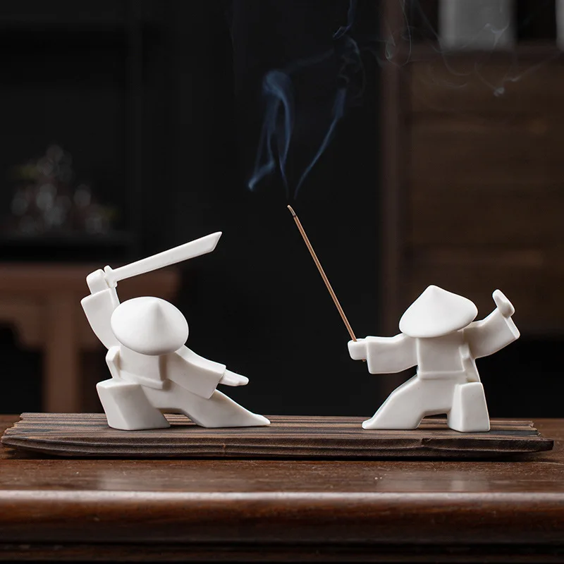 

Incense Holder Samurai Figurine Design Delicate Eye-catching Ceramic Durable Practical Home Table Censer Burner Home Decoration