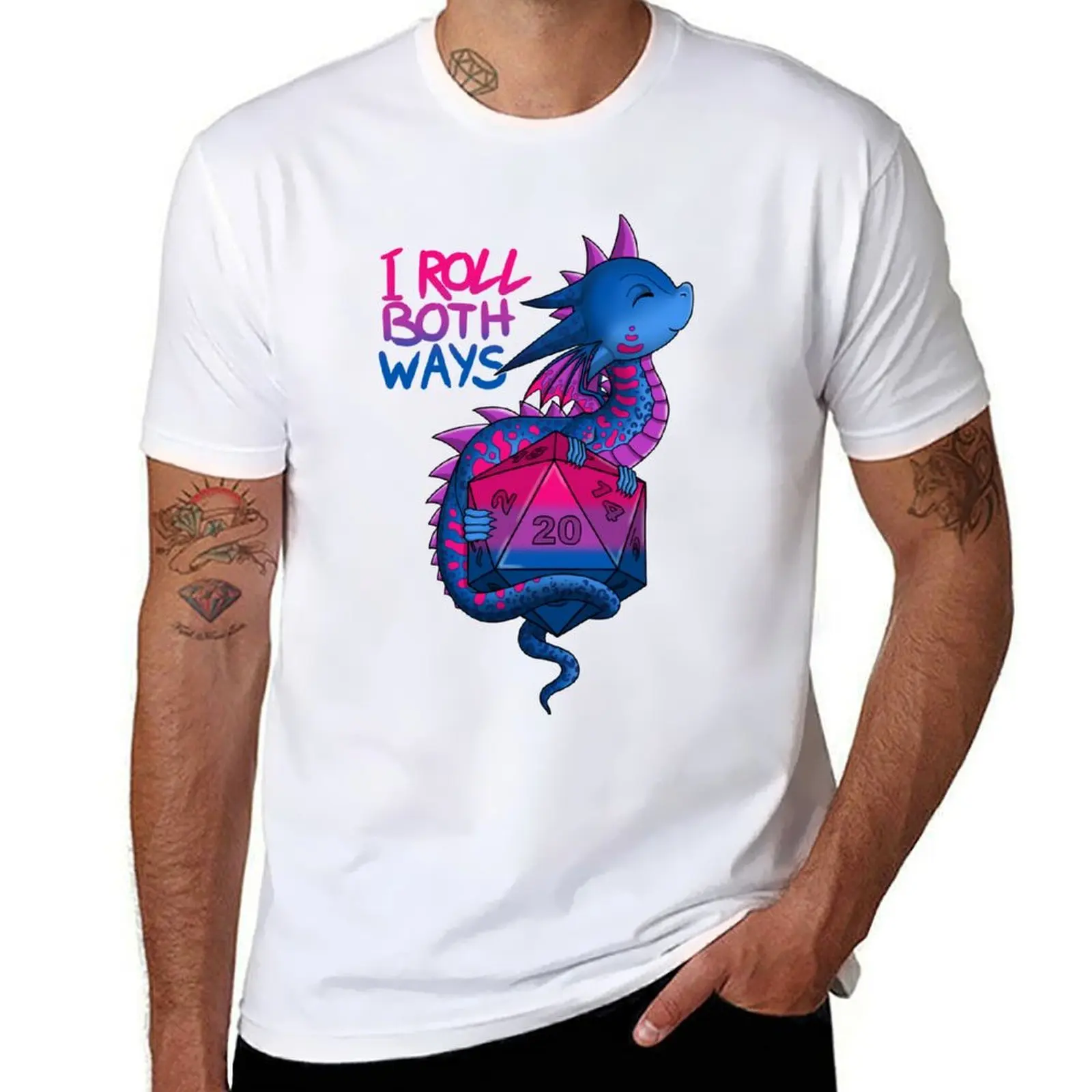 

Bi Pride Flag Dragon with D20 T-Shirt t shirts for man cotton funny man t shirts for men man t shirt summer T-shirt