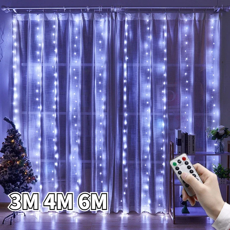 Cortina de luces LED USB para dormitorio, guirnalda de luces de Navidad, festón de boda, decoración del hogar, iluminación de dormitorio, 3x3/3x2/3x1, 1 unidad