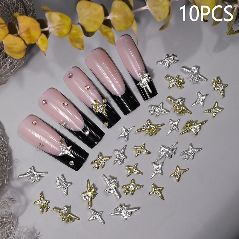 10pcs 3D Alloy Star Nail Charms Glitter Rhinestone Nail Art Decorations Asterism Nail Accessories Nail Parts for DIY Nail Art