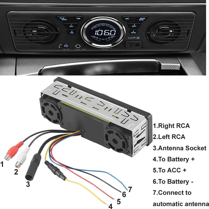 Universal 1 Din 12V In-Dash Car Radio Audio Player Built-In 2 Speaker Stereo FM Support Bluetooth With USB/TF Card Port