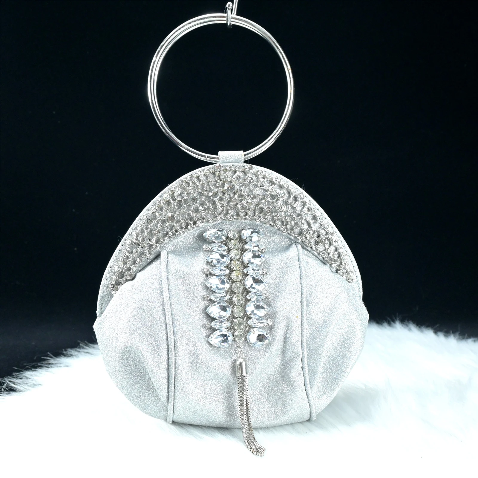 2024 Lovely Sexy Ladies Shoes Matching Hand Bag in Silver Color Pointed Toe Decorate with Rhinestone for Wedding Party