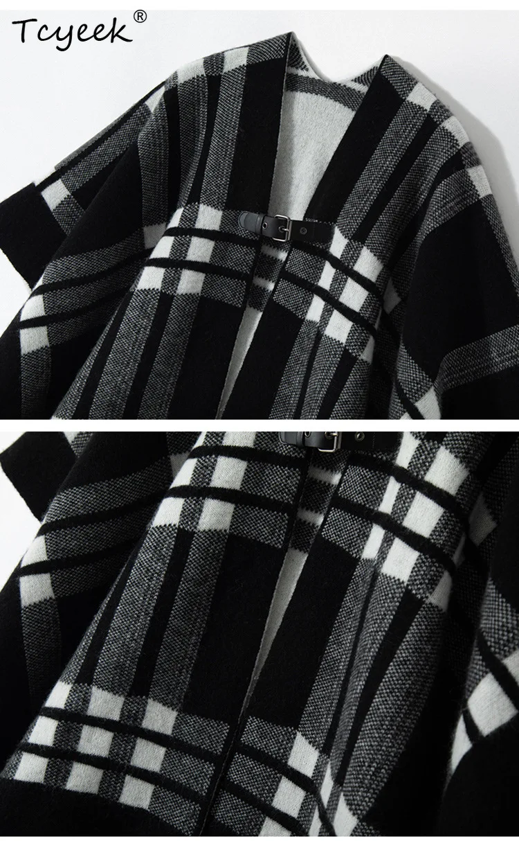 

Tcyeek, элегантные шали из кашемировой шерсти, женские клетчатые толстые кисточки, мягкий модный теплый шарф, осень-зима 2024, подарок A48753QM