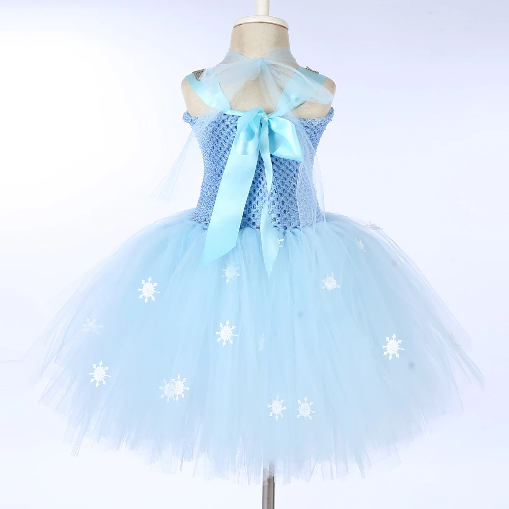 Blue Princess Elsa Costumes for Girls Christmas Snow Queen Ballet Tutu Dress for Kids New Year Outfit with Wig Braid Wand Gloves