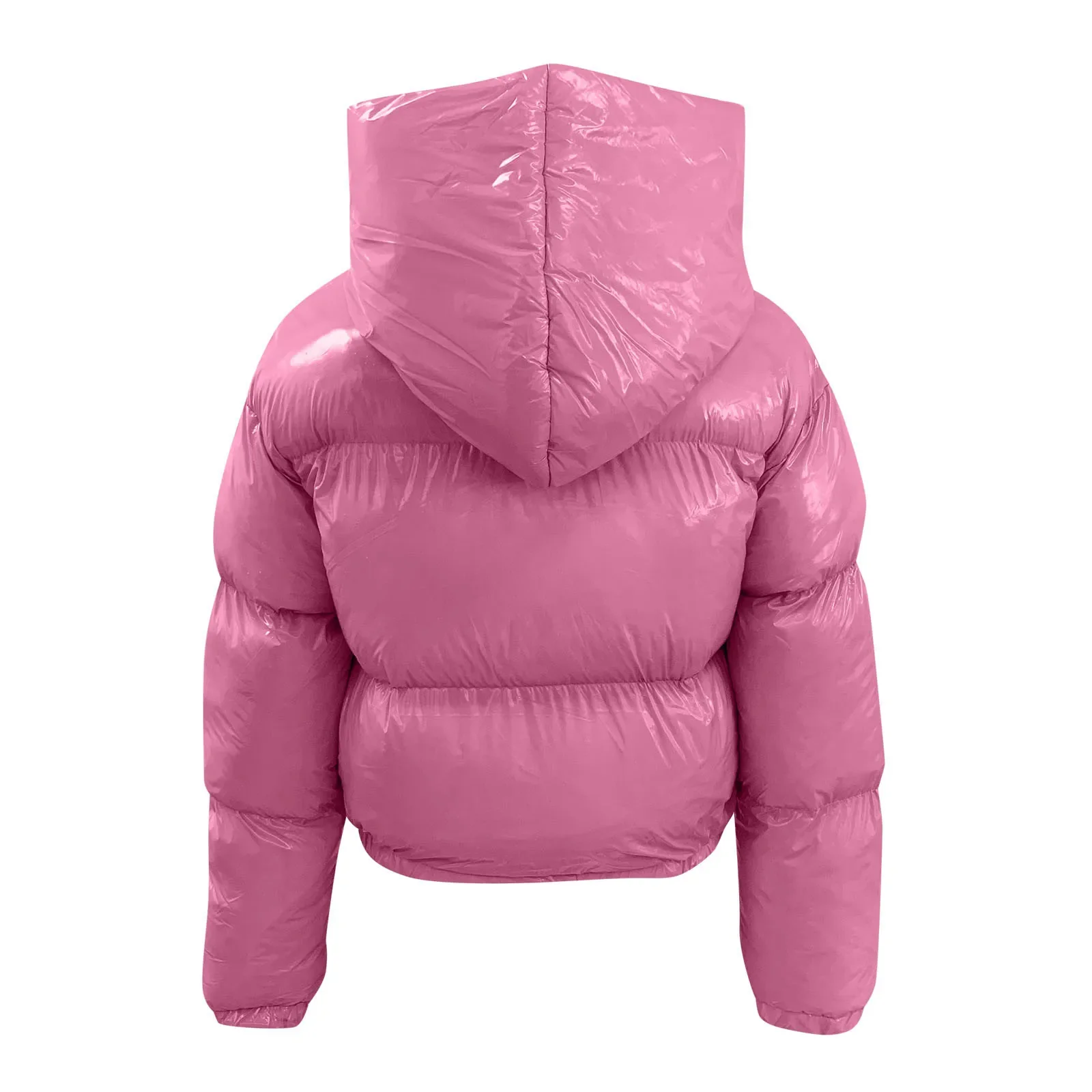 Chaqueta de cuero con capucha acolchada brillante corta cálida de otoño e invierno para mujer estilo japonés entrenamiento de los años 90