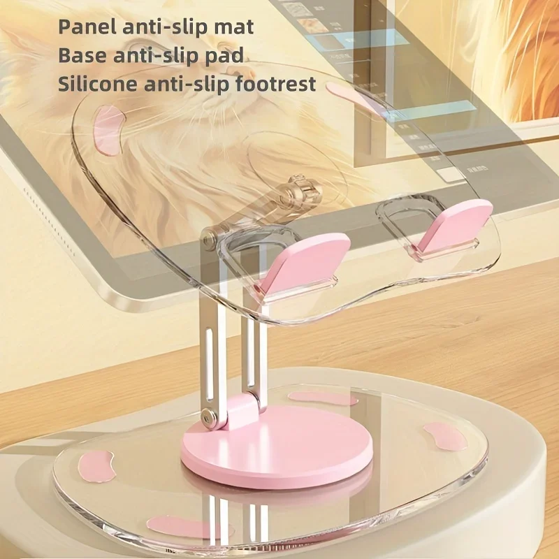 360° Rotating Mobile Transparent Phone Holder Multi-Functional Flat Support Stand Retractable Mobile Phone Stand Desktop Holder