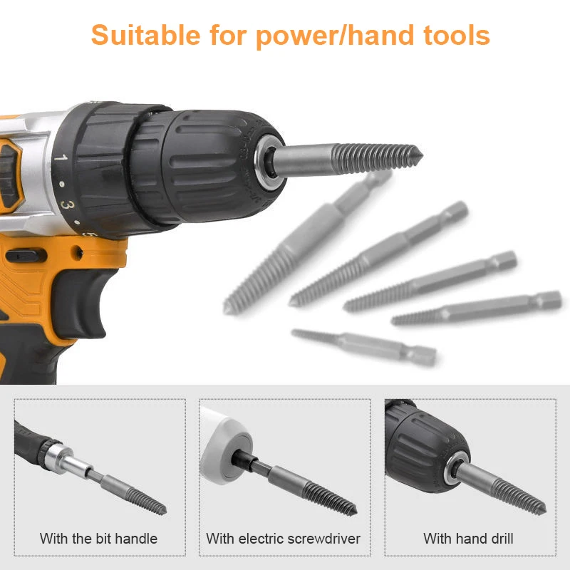 3/5/6pcs Hex Screw Extractors Tool Broken Damaged Screw Extractor Drill Bit Set Broken Bolt Remover Easy Out Set Power Tool