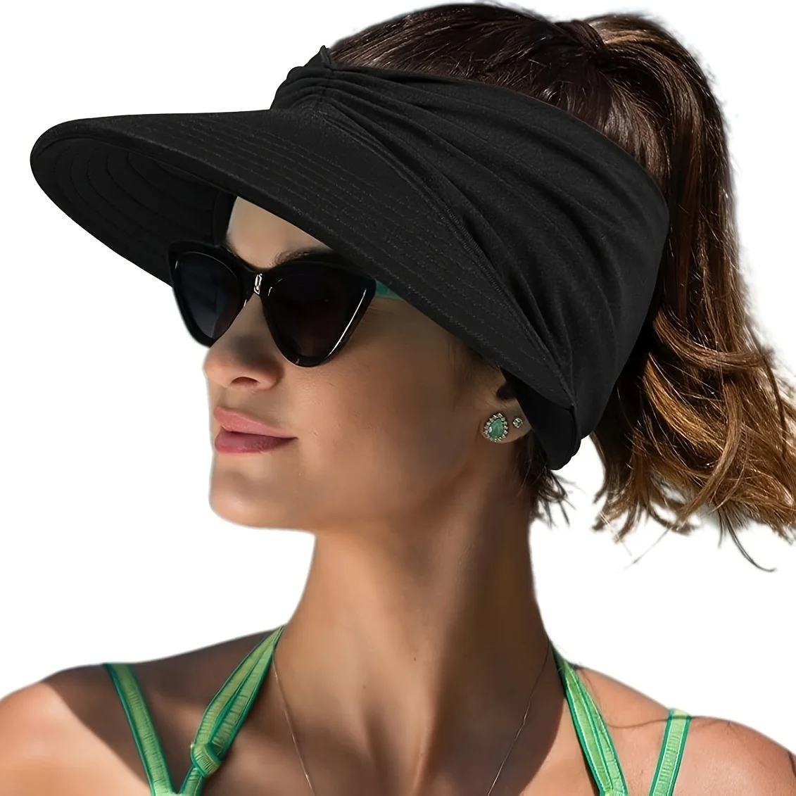 Sun Pleated Visor Hat - Foldable Beach Picnic Hat with UV Protection for Women