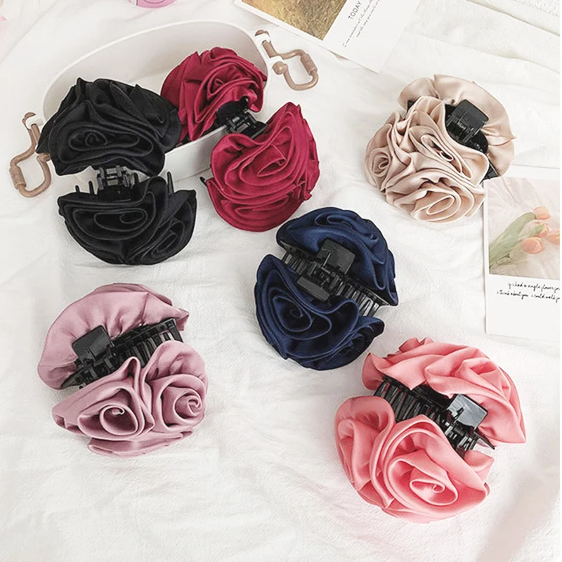 New Rose Hair Claws Hairpin Sweet Barrette Flower Hair Clip Headband Women Headwear Bow Girls Ponytail Holder Hair Accessories