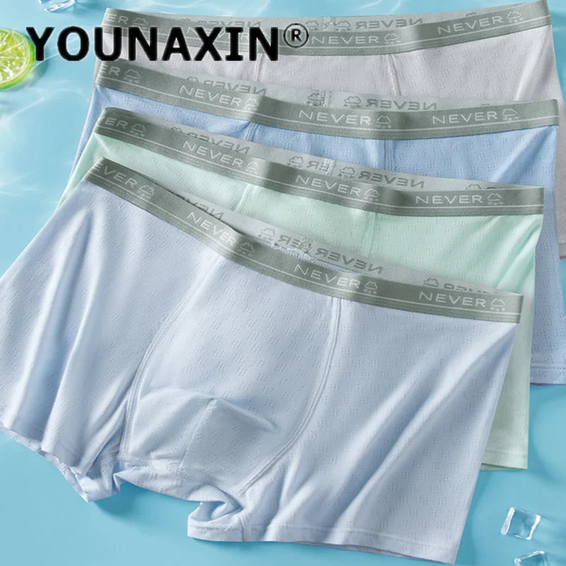 

YOUNAXIN 4 Pcs Men's Large Size Underwear Ice Silk Underwear Mesh Breathable Comfortable Boy Boxer Briefs M L XL 2XL 3XL 4XL