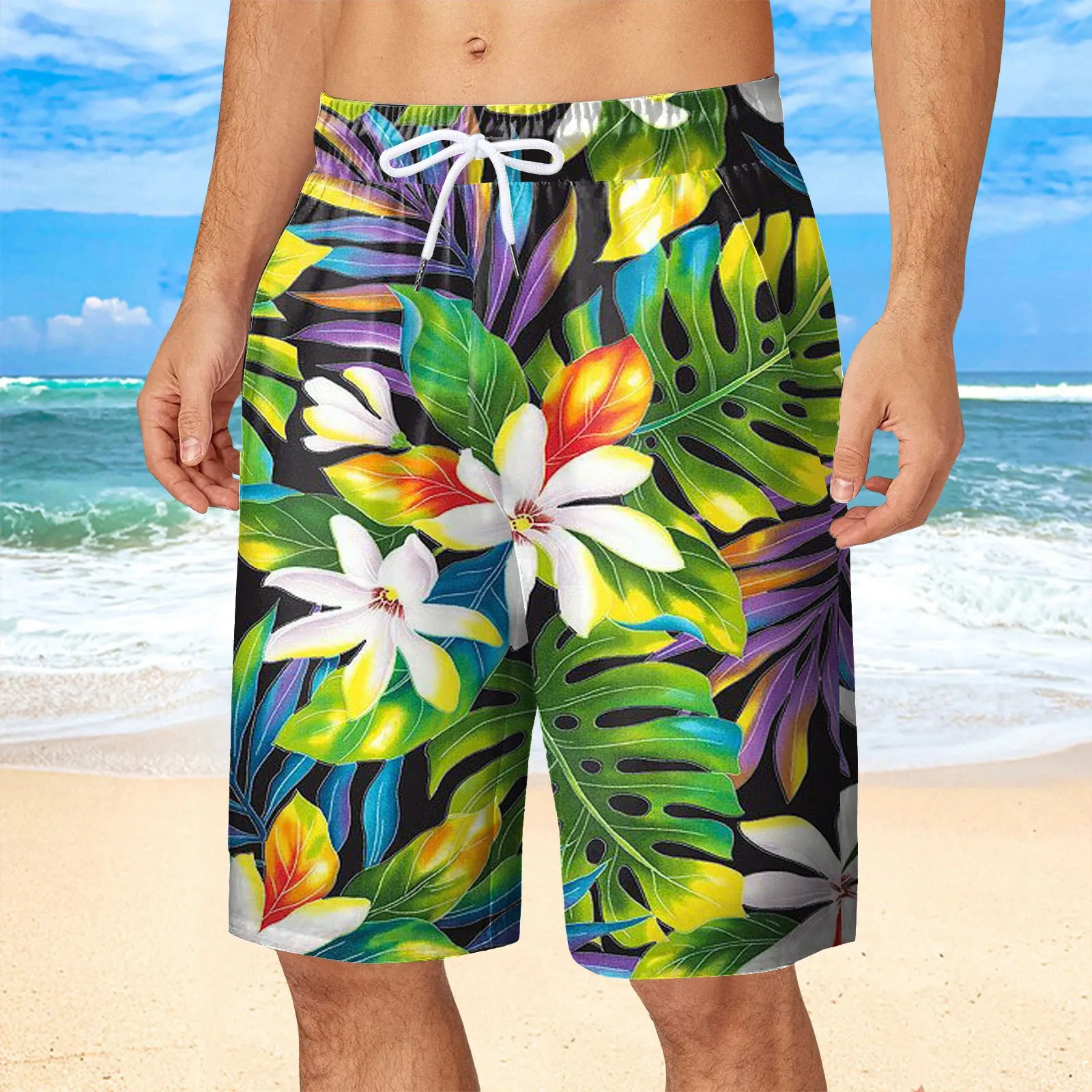 

Tropical Plants Flower 3D Print Beach Shorts Men's Hawaiian Swimsuits Surfing Vacation Board Pants Swimming Trunks Man Clothing