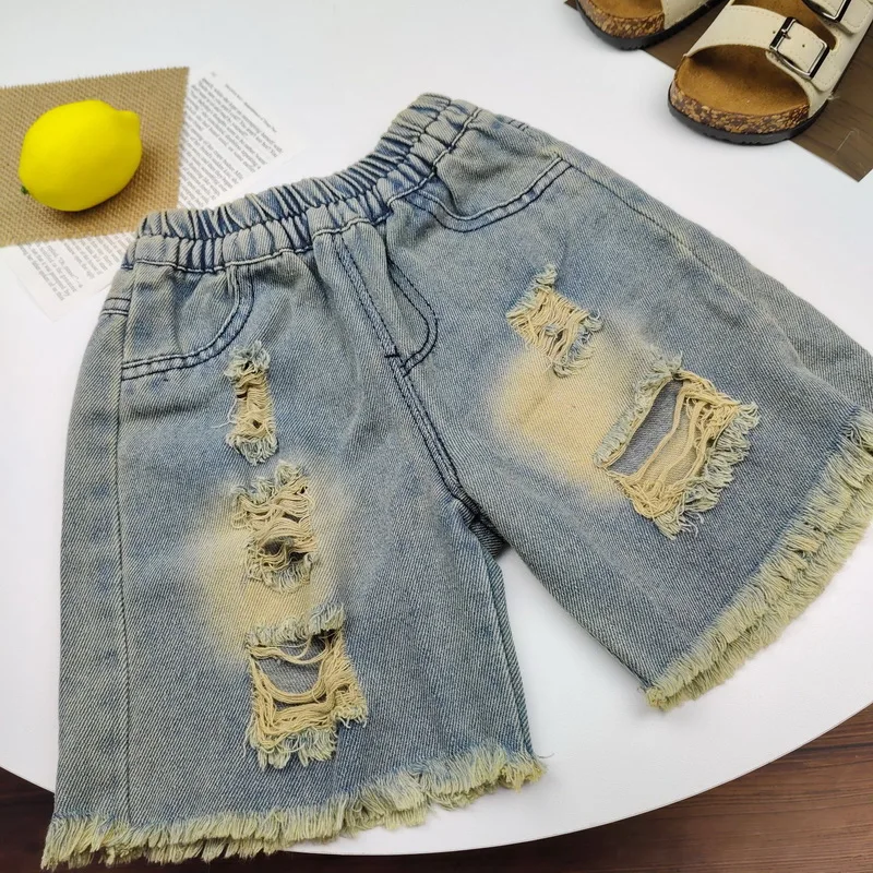 

Fashion Kids Boy Street Style Ripped Denim Shorts Vintage Wash Casual Broken Summer Shorts With Holes Child Cool Destroy Bottoms