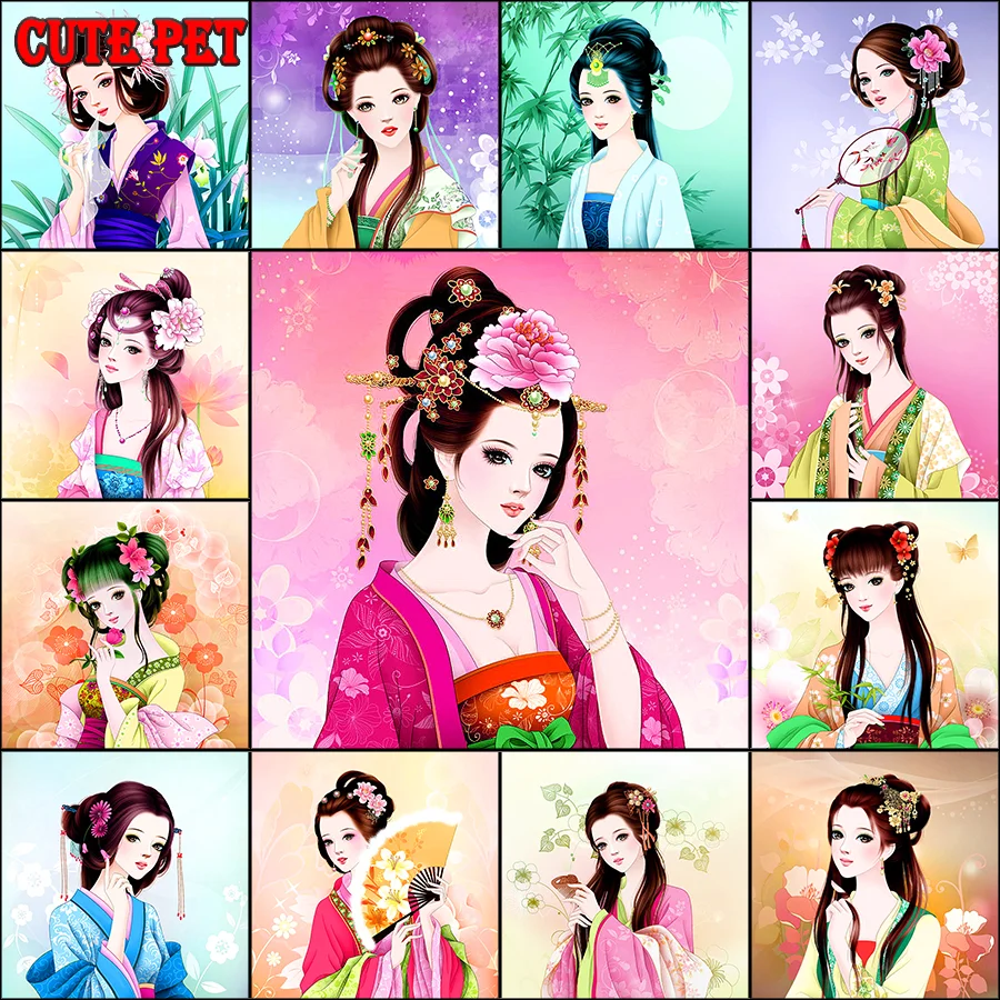 DIY Diamond Mosaic Fantasy Oriental Classical Woman Diamond Painting Cross Stitch Kits Embroidery palace lady Rhinestones Decor