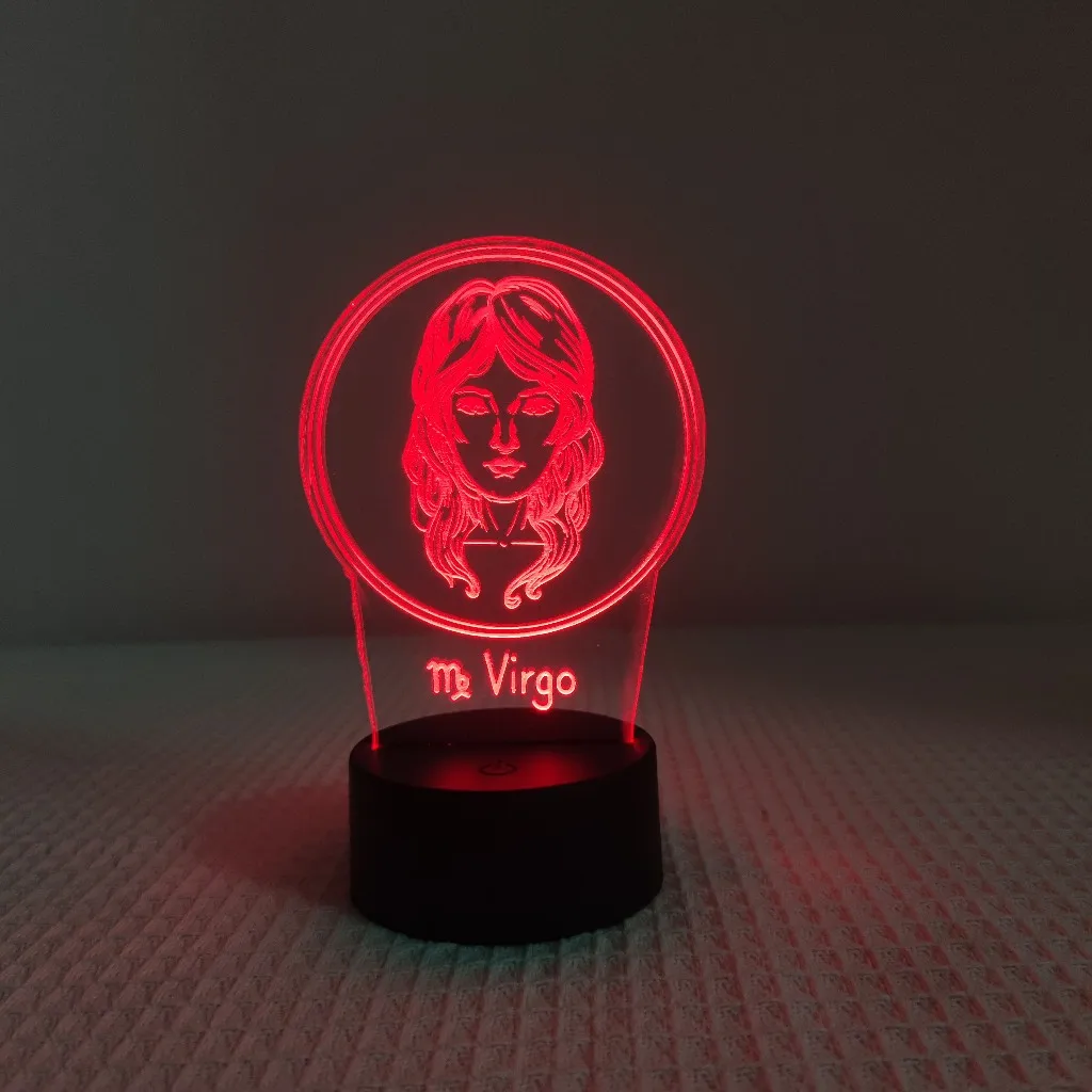 Virgo of 12 Zodiac Night Lamp - Acrylic, 7 Color Switch, Bedroom & Gift