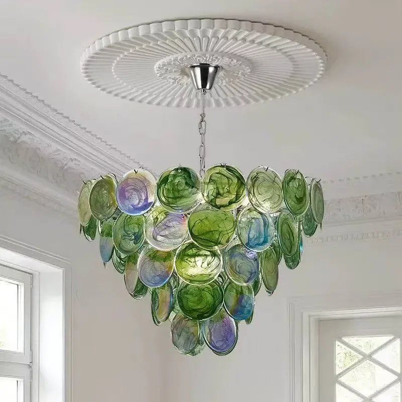 French Murano glass chandelier retro high-end restaurant light luxury art bedroom lighting