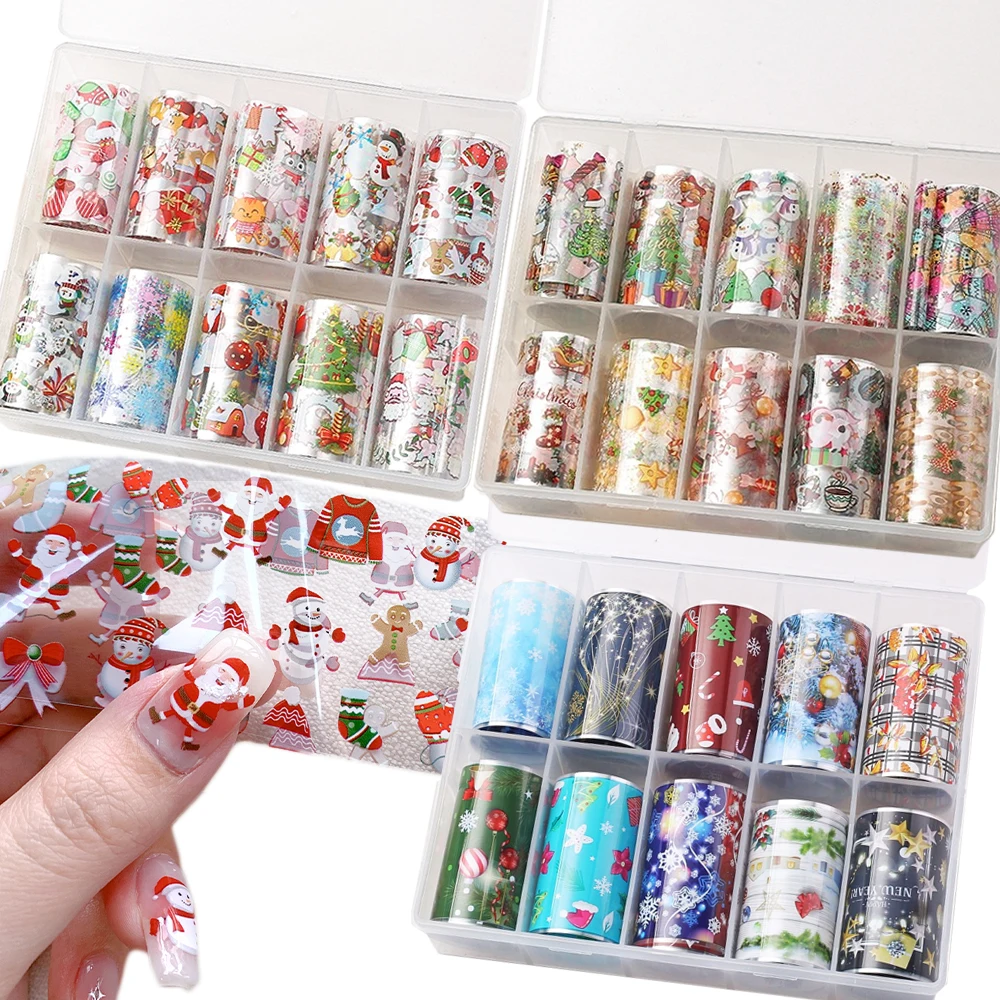 Christmas Nail Art Transfer Foils 30 Rolls 4*100cm Slider Wraps Santa Clause Manicure Decals Decoration DIY Nails Papers Sticker