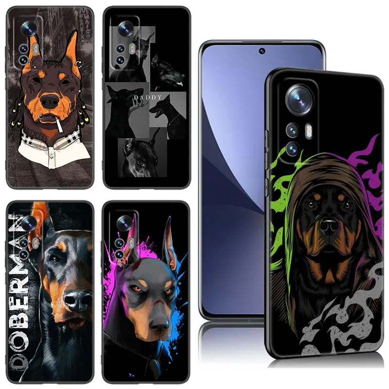 Animal Doberman Dog Phone Case For Xiaomi Mi 9 SE 8 10 10T 11 12 13 Lite 9T 11T 12S 12T 13T Pro 5G 11i 12X Black Silicone Cover