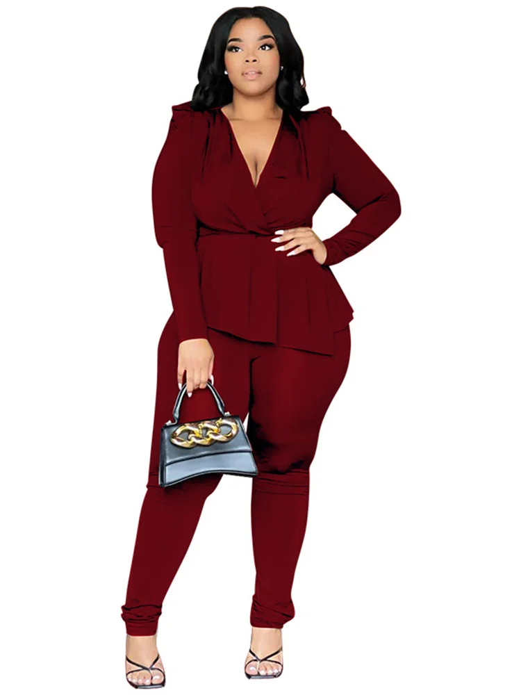 Wmstar Plus Size Two Piece Set Women Clothing Pants Sets Top Leggings Matching Office Lady Fall Clothes Wholesale Dropshipping