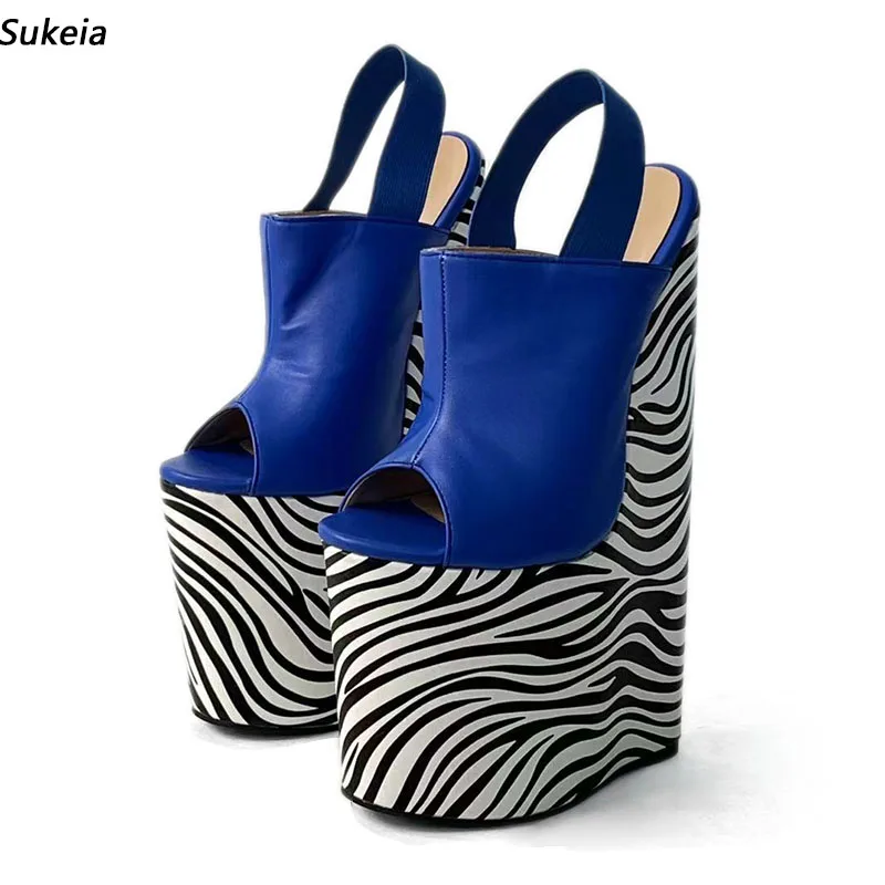 

Sukeia Handmade Women Summer Platform Sandals Zebra Wedges Heels Peep Toe Elegant Blue Red Party Shoes Ladies US Plus Size 5-15