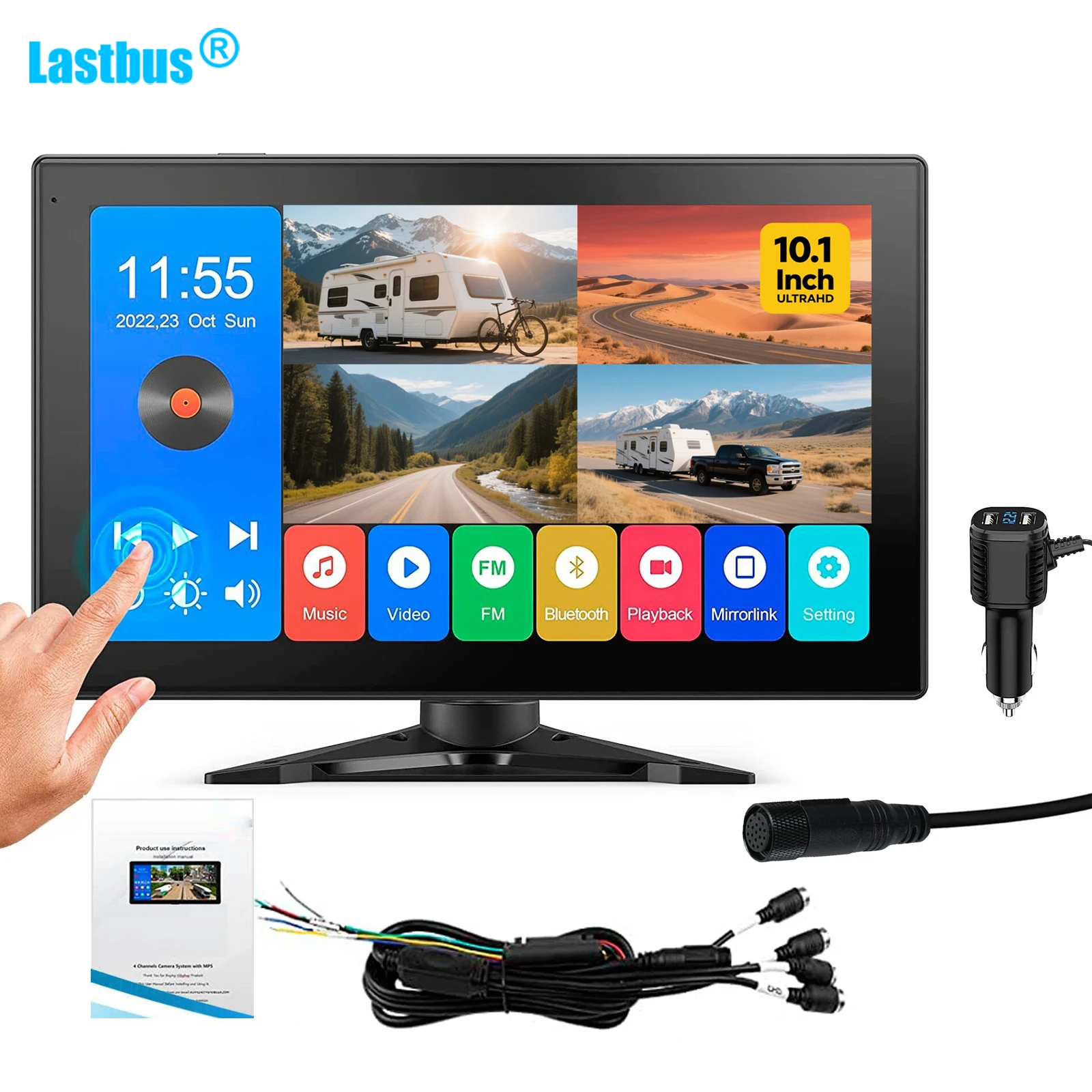 

Lastbus 10.1" AHD 1080P Touch Screen DVR Quad Monitor 4ch Bluetooth USB MP5+Voltage Display Charger12-36v For Truck Rv Caravan