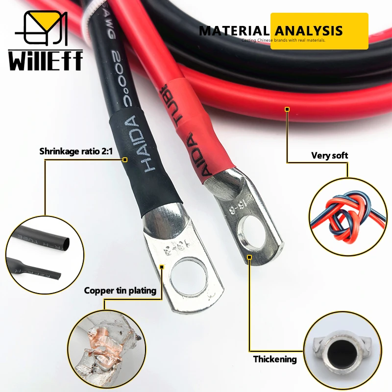 Black and Red Lug Cable Auto Battery Cable Silicone Terminal wire Very soft M6 Cable M8 Cable M10 Cable 10 9 8 7 6 5 4 2 1 AWG