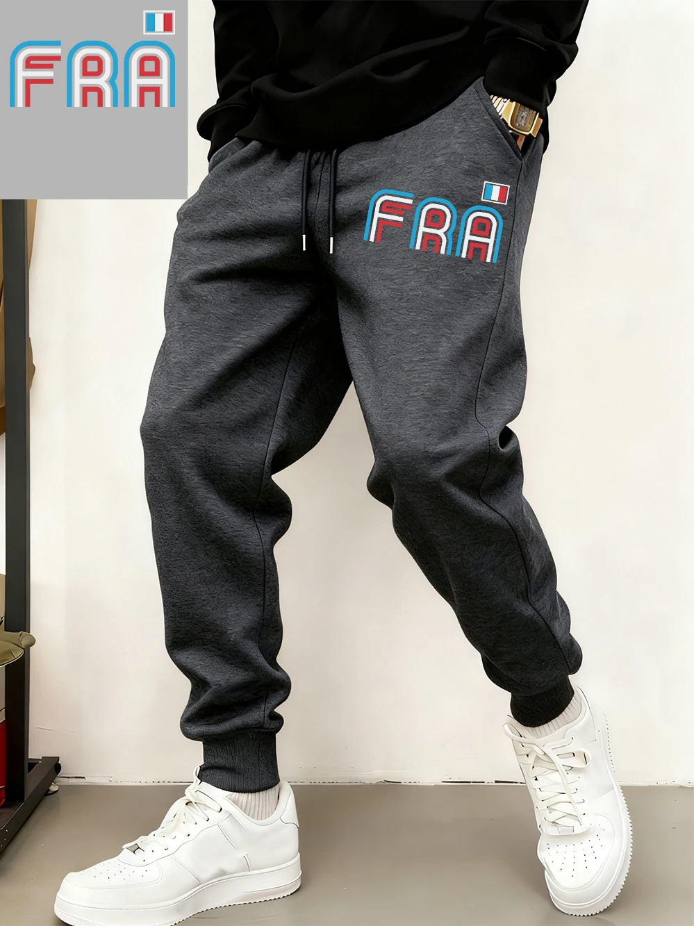 

Fra France Flag Printing Sweatpants Mens Basics Fleece Warm Trousers Casual Oversized Pocket Jogger Pants Winter Male Clothes