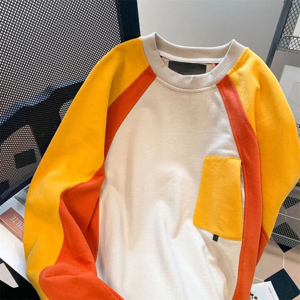 

Pullover Hoodie Spliced Contrast Color Long-Sleeved T-Shirt Sweatshirt Men Women High-End Design Niche Raglan Top Freshing