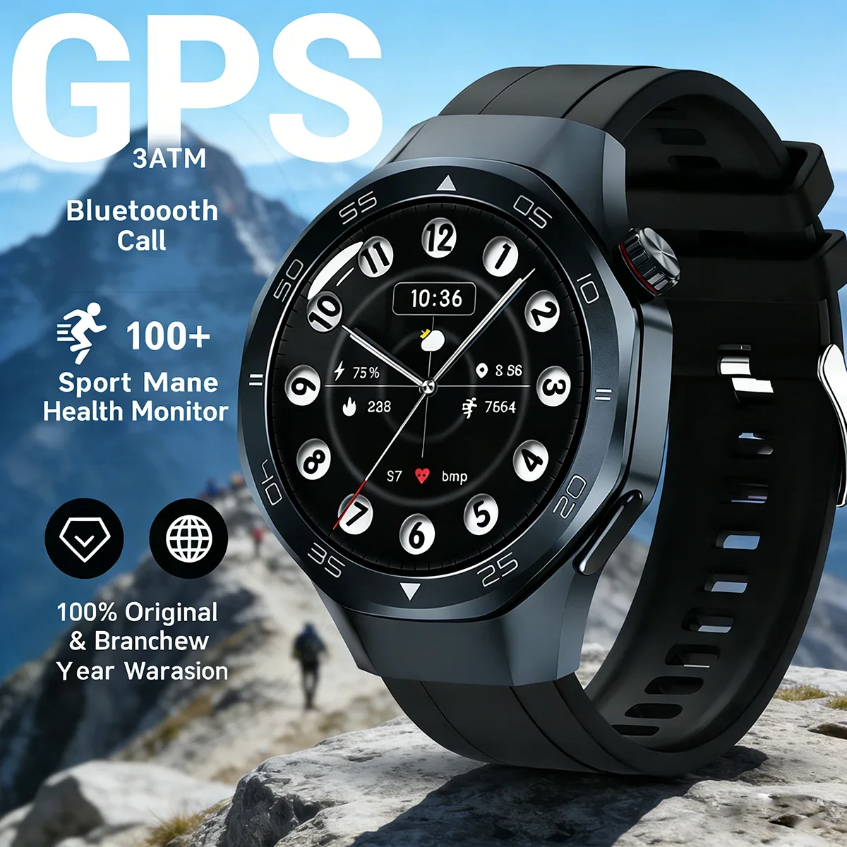 

2026 New GPS Smart Watch for Men 3ATM Waterproof Bluetooth Call Tactical Sports Watch with Trace Compass Android iOS Compatible