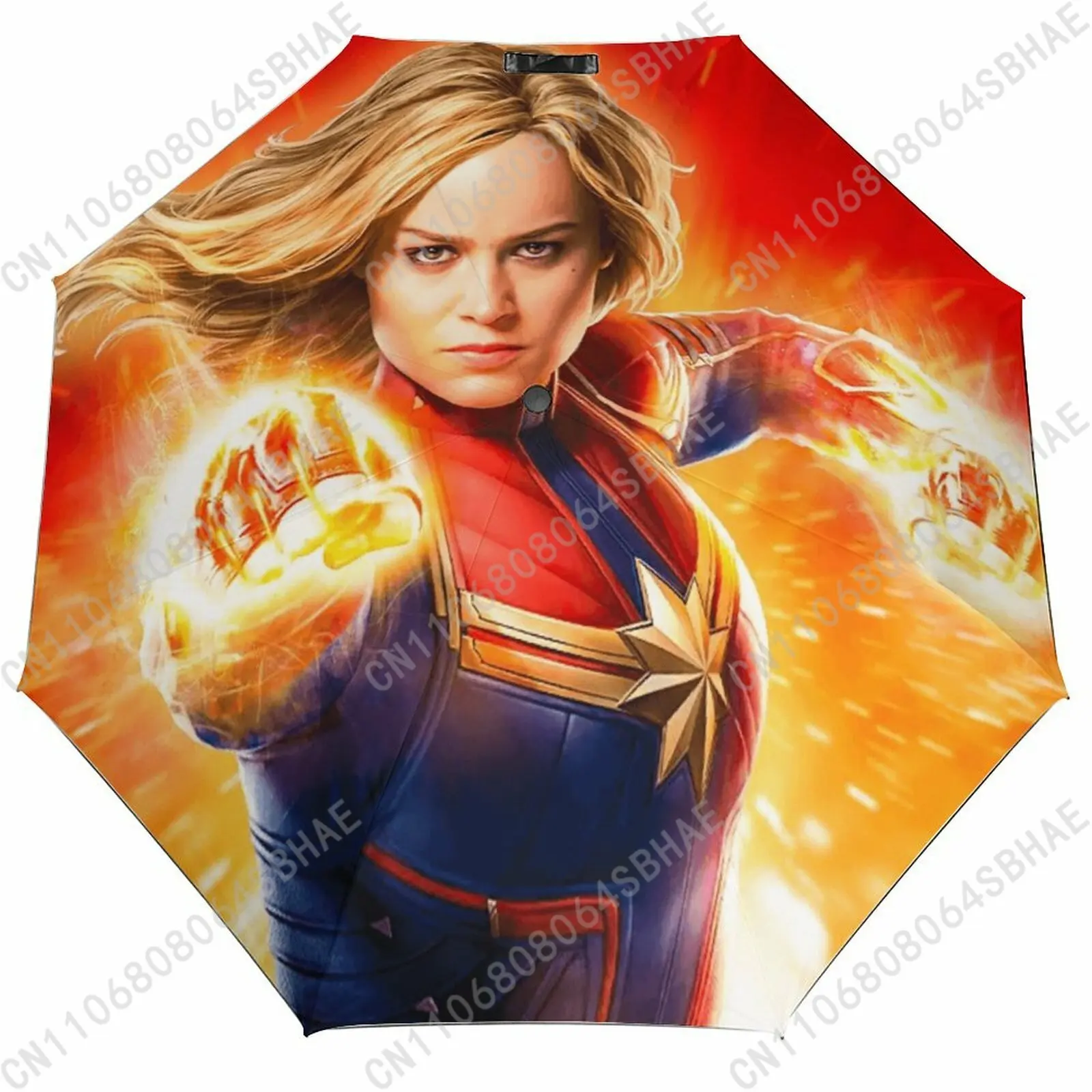 

Marvel Captain Marvel Automatic Foldable Umbrella One Button Umbrella with Black Coating Umbrella with Matching Pouch Cosplay