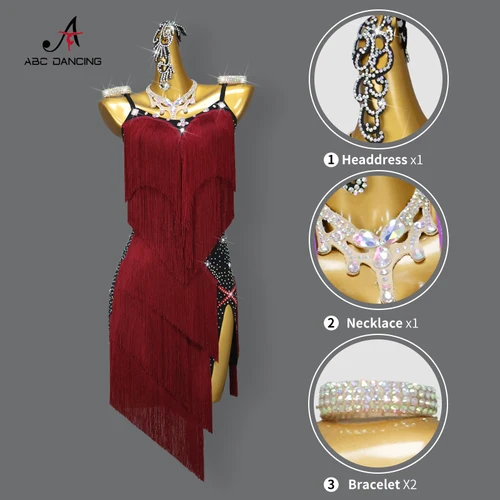 Imagen 2 del producto Nueva falda de baile latino, vestido de salón, disfraz de fiesta para niños, ropa con flecos para mujer, traje deportivo Sexy de competición para niñas, graduación Samba