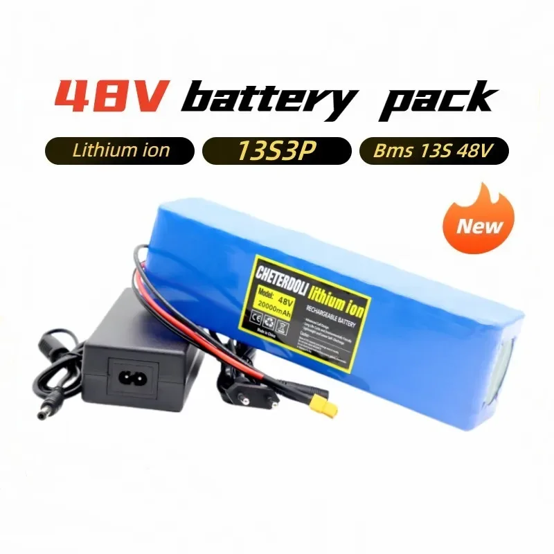 

48V 20Ah 1000w 13S3P XT60 48V Lithium Ion Battery Pack 20000mAh with BMS + 54.6v 2A Charger