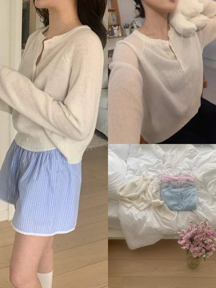 

Dongda Gate Women's Loose Long Sve Knitted irt f Open Collar Button up Soft Casual Sle Woolen Top