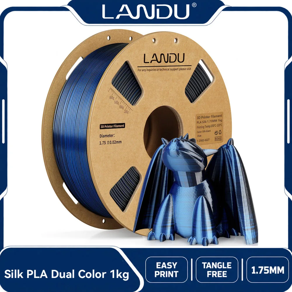 LANDU Silk PLA Dual Color Filament 1.75mm 1kg 3D Printer Filament Two Color Gradient Shiny Silk PLA High Gloss for 3D Printing