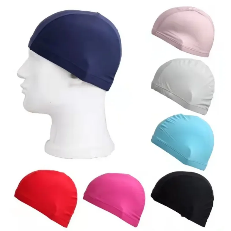 Solid Color Swim Cap Fabric Protect Ears Sports Siwm Pool Swimming Cap Hat Sporty Ultrathin Bathing Caps for Adults Men Women