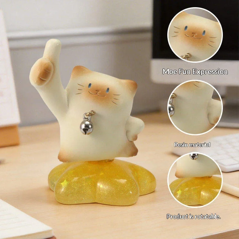 

Cute Cat Figure Pai Mystery Box Happy Unworry Spinning Series Resin Desktop Ornament For Office Home Decoration Holiday Gift