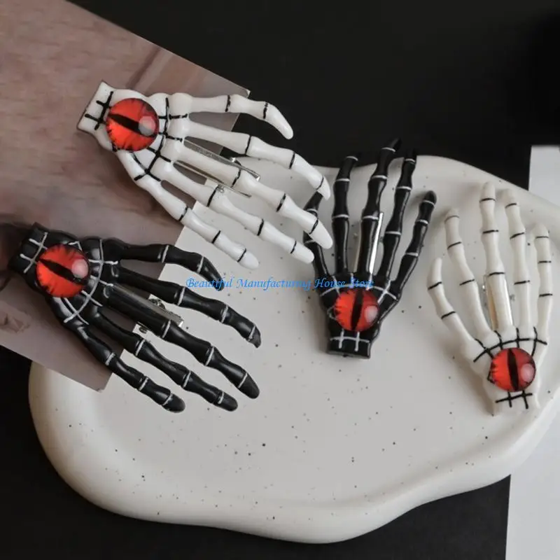 E56A القوطية الهيكل العظمي مخلب الشيطان العين مشبك شعر المشابك لجميع القديسين صور الدعائم