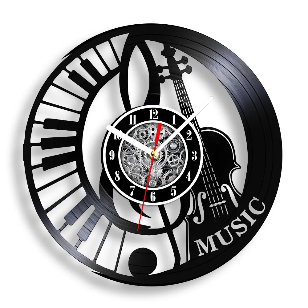 Violin Vinyl Record Wall Clock For Music Studio Music Instrument Music Album Artwork Home Decor Laser Cut Longplay Wall Clock