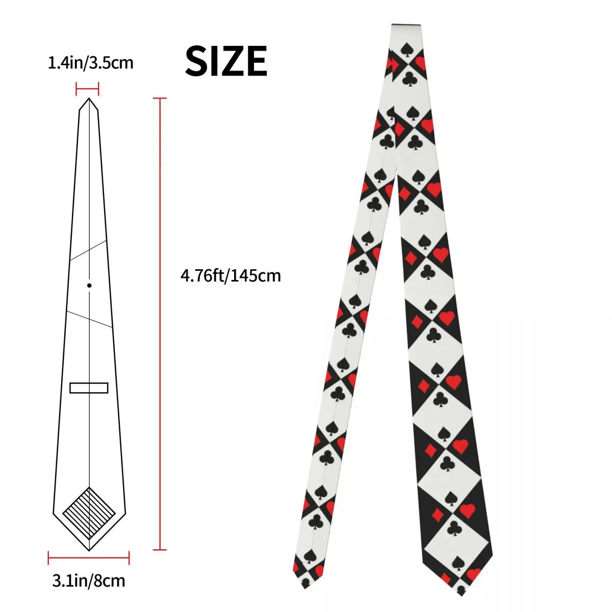 Poker Four Suits Neckties Men's Customized Silk Card Game Players Neck Tie for Party