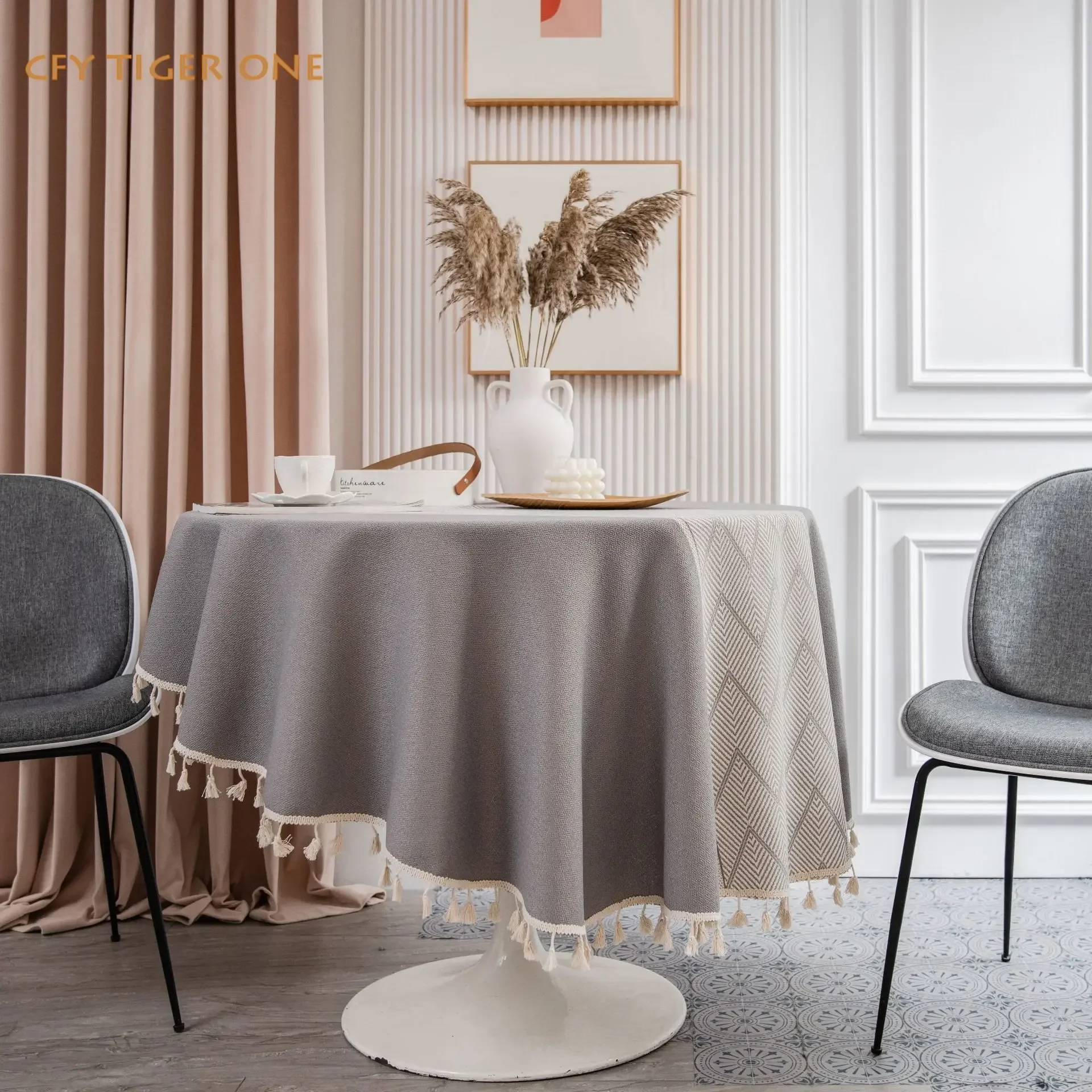 

Cotton Linen American Jacquard Geometric Art Round Tablecloth Tassel Tablecloth Table Tea Round Table Map Table Cover