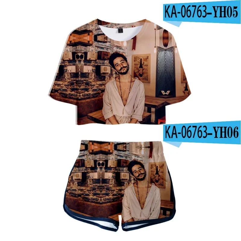 

2025 yiyi3D print3D Комплекты из двух предметов Женская футболка Camilo Echeverry Harajuku Модный короткий пуловер для девочек Футболка + шорты Брюки Summe