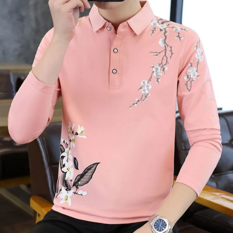 

2026 Men’s Long Sleeve Polo Shirt Cotton Casual Fashion Collar Top Spring Autumn Basic Layer Tee​