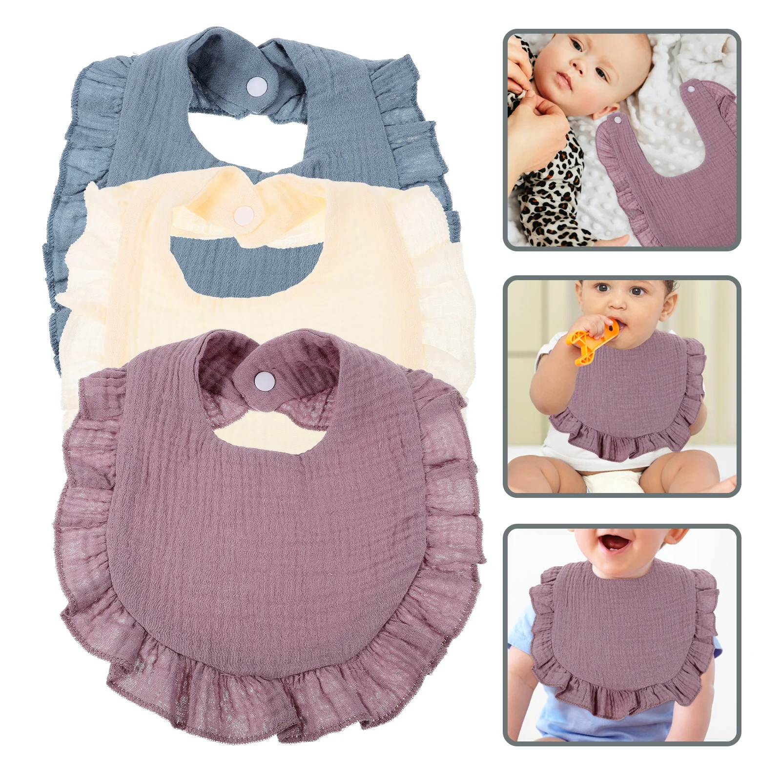 

3Pcs Cotton Baby Bibs Infant Girl Boy Drooling Teething Breathable Skin-Friendly Prevent Food Stains Mealtime Essential