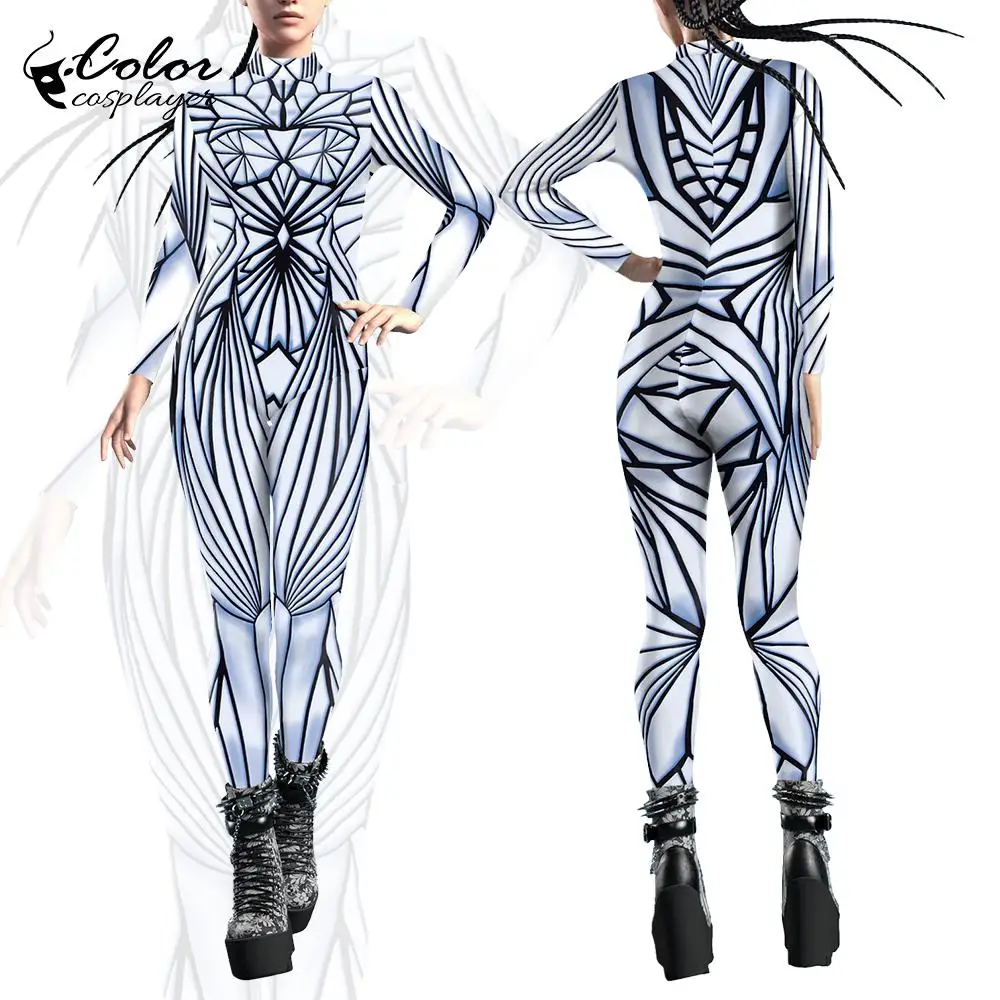 Costume de Cosplay Imprimé en 3D pour Femme, Combinaison Catsuit Sexy, Fouet de Barrage Zentai de Technologie, Combinaison de Batterie d'Halloween