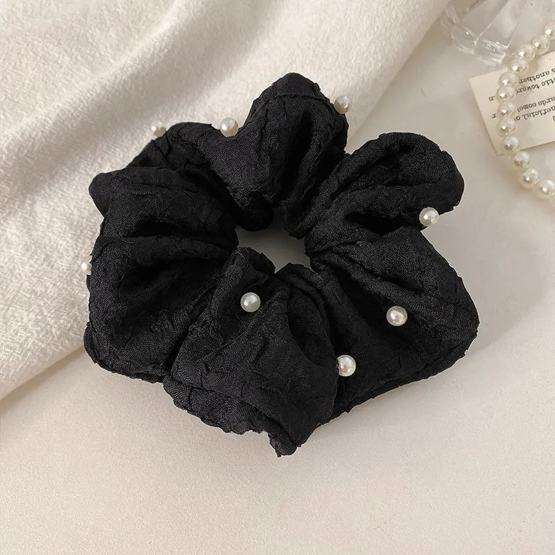 Coreano elegante pérola scrunchie para mulheres, elástico elástico de cabelo, cocar titular, laço cabelo anel, corda headwear, acessórios para