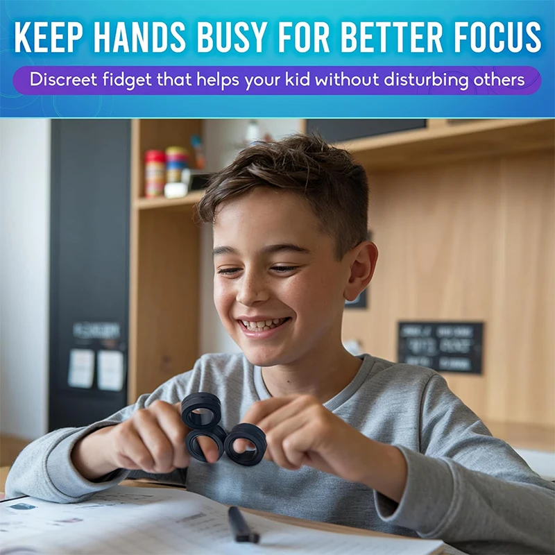 3PCS Schwarz Fingertip Magnetische Ringe Zappeln Spielzeug für Erwachsene Kinder Geschenk Fidget Spinner Ringe für Angst Relief Therapie